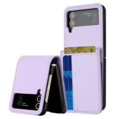 Luxury Leather Wallet Case For Samsung Galaxy Z Flip 4 - Lavender