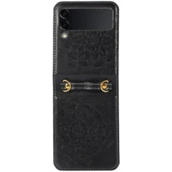 Mandala Flower Leather Protective Cover With Strap For Samsung Galaxy Z Flip 4 - Black