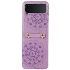 Mandala Flower Leather Protective Cover With Strap For Samsung Galaxy Z Flip 4 - Purple