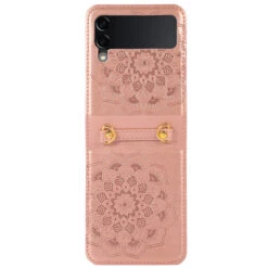 Mandala Flower Leather Protective Cover With Strap For Samsung Galaxy Z Flip 4 - Rose Gold