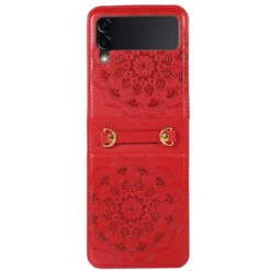 Mandala Flower Leather Protective Cover With Strap For Samsung Galaxy Z Flip 4 - Red