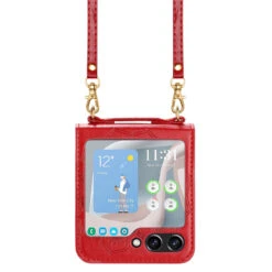 Mandala Flower Leather Protective Cover With Strap For Samsung Galaxy Z Flip 5 - Red -ringkestore shop QBEMBS 5FLIP Red 3 42296.1693691484