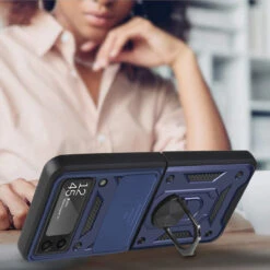 Finger Ring Case For Samsung Galaxy Z Flip 4 - Navy Blue -ringkestore shop QBFLELTE 4Flip Blue 5 40460.1669590582