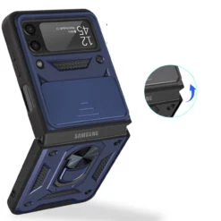 Finger Ring Case For Samsung Galaxy Z Flip 4 - Navy Blue -ringkestore shop QBFLELTE 4Flip Blue1 32918.1669590582