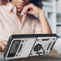 Finger Ring Case For Samsung Galaxy Z Flip 4 - Silver -ringkestore shop QBFLELTE 4Flip Silv 3 37415.1669590602