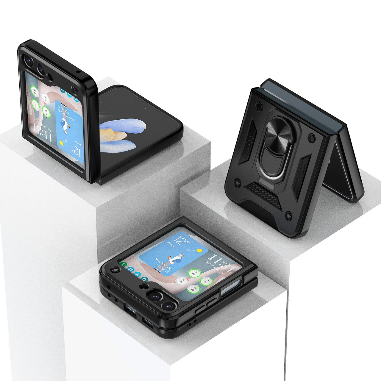 Ring Holder Case For Samsung Galaxy Z Flip 5 - Black 2 Ring Holder Case For Samsung Galaxy Z Flip 5 - Black - Image 2