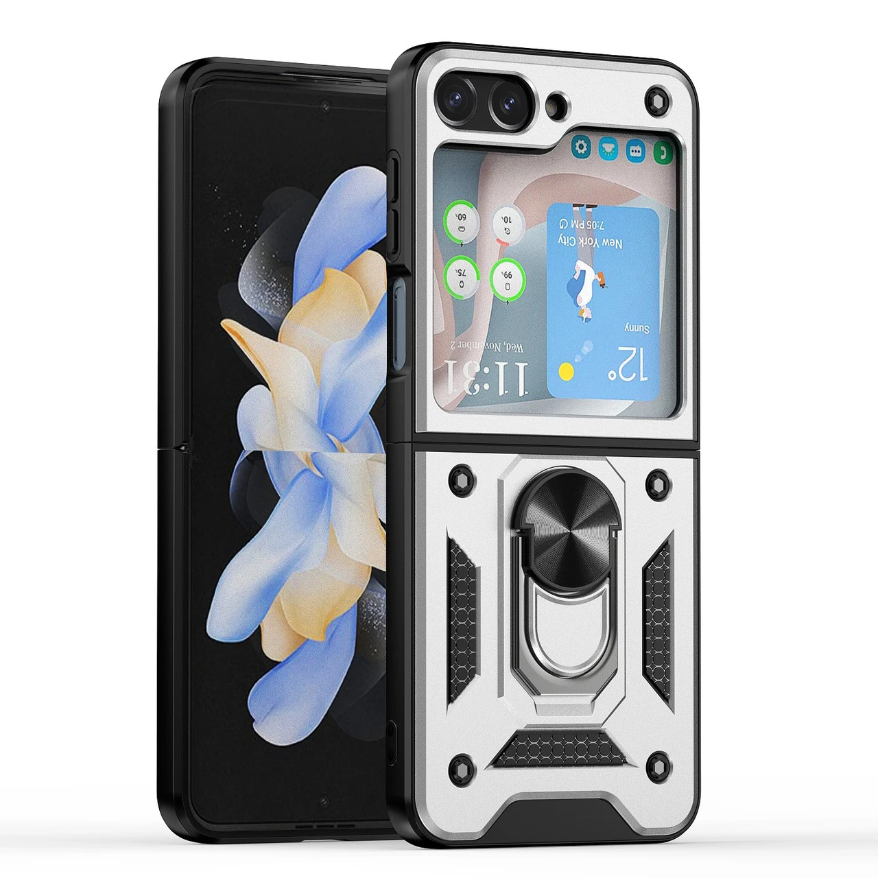 Ring Holder Case For Samsung Galaxy Z Flip 5 - Silver 3 Ring Holder Case For Samsung Galaxy Z Flip 5 - Silver - Image 3