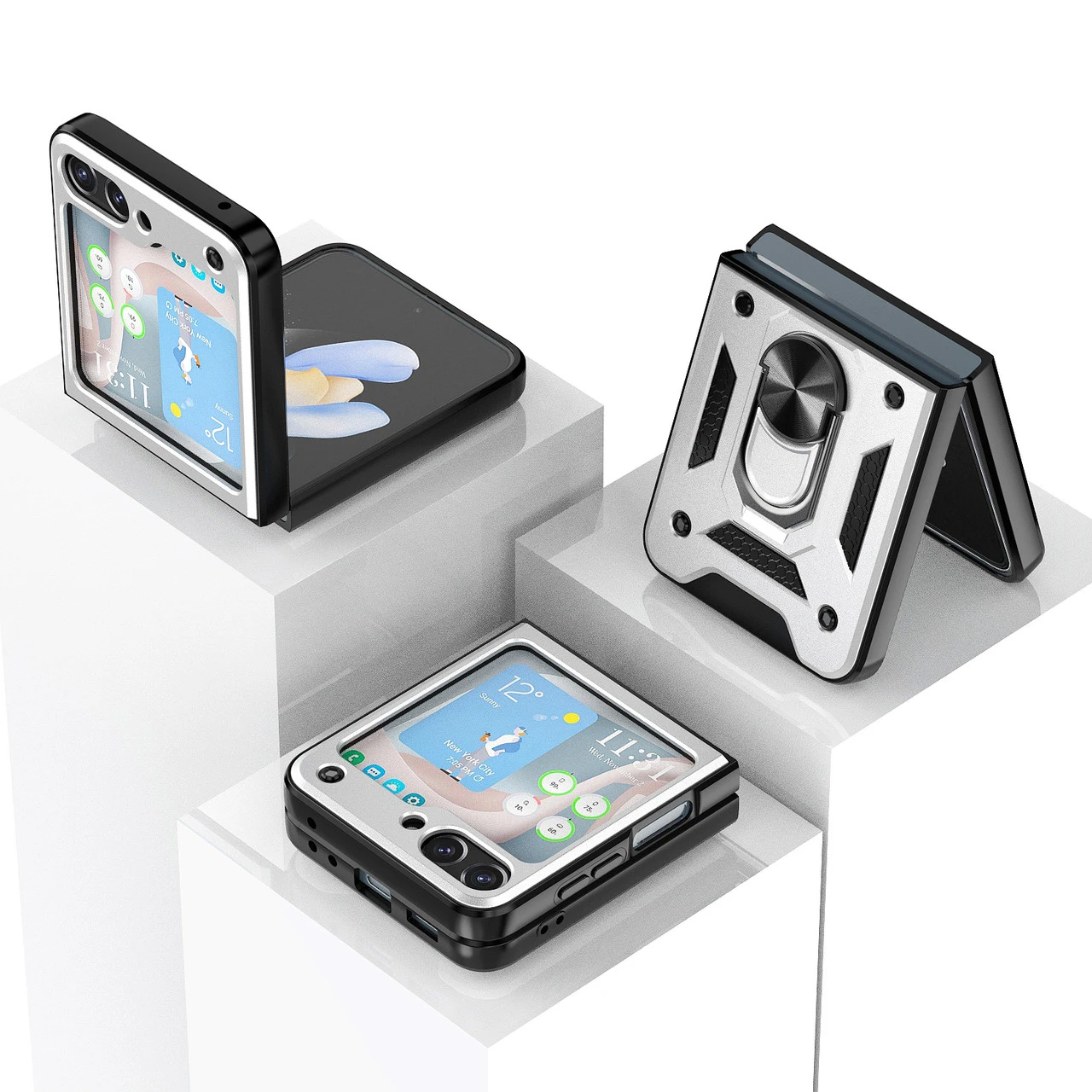 Ring Holder Case For Samsung Galaxy Z Flip 5 - Silver 2 Ring Holder Case For Samsung Galaxy Z Flip 5 - Silver - Image 2