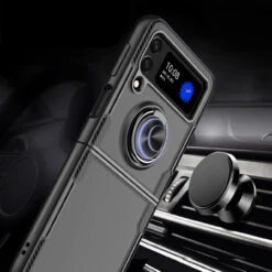 RoboTech Ring Grip Case For Samsung Galaxy Z Flip 4 - Black -ringkestore shop QBFLEX 4Flip ClrBK 2 07024.1662236425