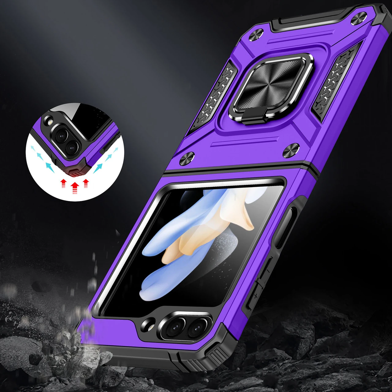Robust Series Dual Layer Hybrid Case With Ring Grip For Samsung Galaxy Z Flip 5 - Purple 2 Robust Series Dual Layer Hybrid Case With Ring Grip For Samsung Galaxy Z Flip 5 - Purple - Image 2