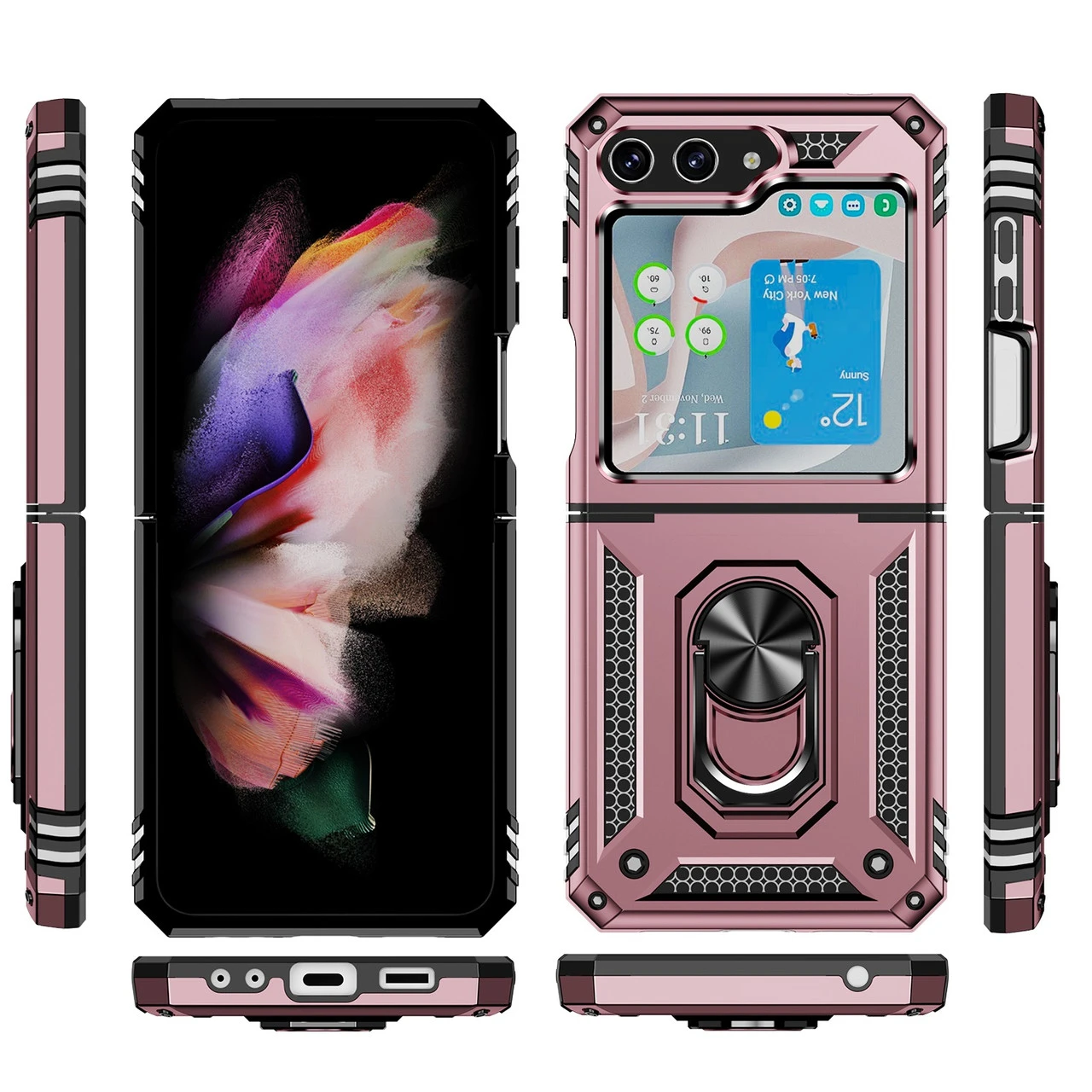 Ring Grip Hybrid Case For Samsung Galaxy Z Flip 5 - Rose Gold 3 Ring Grip Hybrid Case For Samsung Galaxy Z Flip 5 - Rose Gold - Image 3