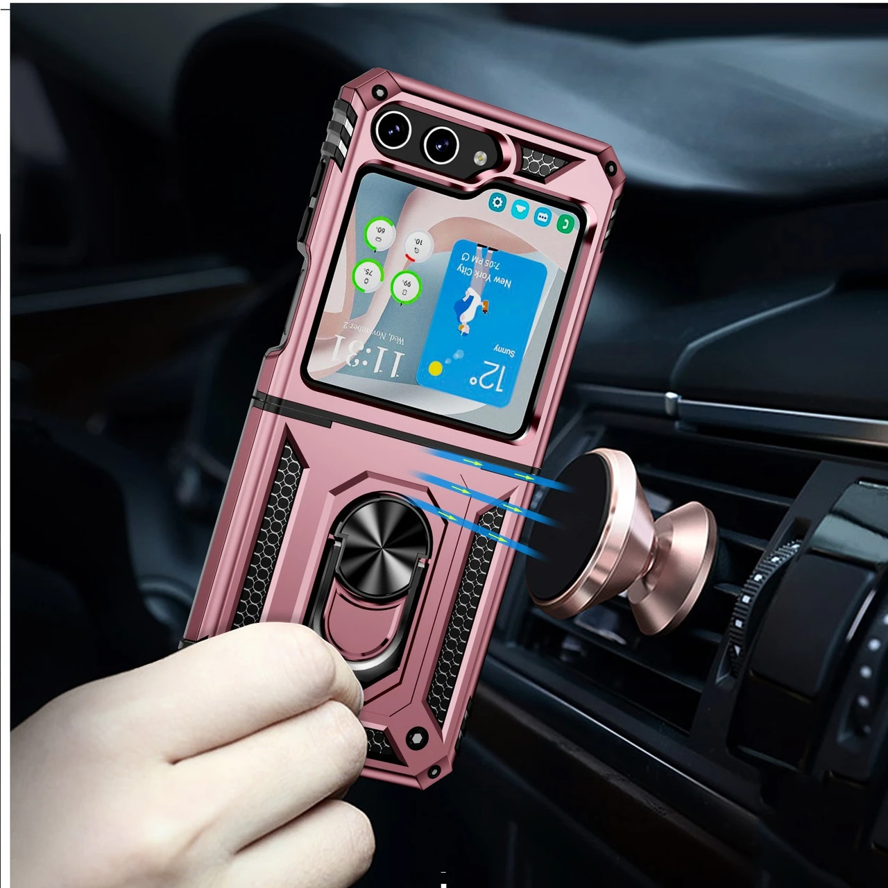 Ring Grip Hybrid Case For Samsung Galaxy Z Flip 5 - Rose Gold 5 Ring Grip Hybrid Case For Samsung Galaxy Z Flip 5 - Rose Gold - Image 5