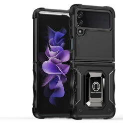 Military Grade Shockproof Hybrid Armor Case With Ring Grip For Samsung Galaxy Z Flip 4 - Black -ringkestore shop QBOPTI 4Flip BK 3 47934.1661042270
