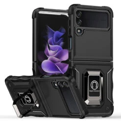 Military Grade Shockproof Hybrid Armor Case With Ring Grip For Samsung Galaxy Z Flip 4 - Black