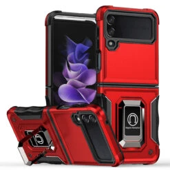 Military Grade Shockproof Hybrid Armor Case With Ring Grip For Samsung Galaxy Z Flip 4 - Red