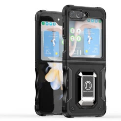 Military Grade Shockproof Hybrid Armor Case With Ring Grip For Samsung Galaxy Z Flip 5 - Black -ringkestore shop QBOPTI 5FLIP BK 2 45180.1694286910