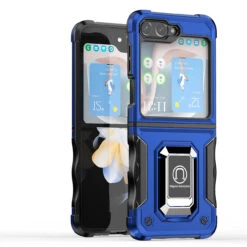 Military Grade Shockproof Hybrid Armor Case With Ring Grip For Samsung Galaxy Z Flip 5 - Blue -ringkestore shop QBOPTI 5FLIP Blue 2 88355.1694294504