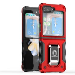 Military Grade Shockproof Hybrid Armor Case With Ring Grip For Samsung Galaxy Z Flip 5 - Red -ringkestore shop QBOPTI 5FLIP Red 2 90186.1694294523