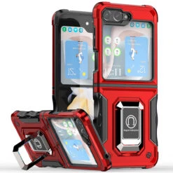 Military Grade Shockproof Hybrid Armor Case With Ring Grip For Samsung Galaxy Z Flip 5 - Red