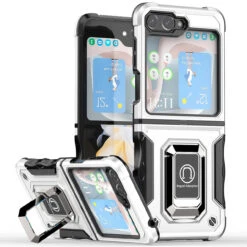 Military Grade Shockproof Hybrid Armor Case With Ring Grip For Samsung Galaxy Z Flip 5 - Silver