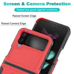 TUFF Shockproof Hybrid Armor Case With Ring Grip For Samsung Galaxy Z Flip 4 - Red -ringkestore shop QBPRFCT 4Flip Red 4 99256.1669593603