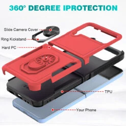 TUFF Shockproof Hybrid Armor Case With Ring Grip For Samsung Galaxy Z Flip 4 - Red -ringkestore shop QBPRFCT 4Flip Red 5 81557.1669593603
