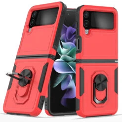 TUFF Shockproof Hybrid Armor Case With Ring Grip For Samsung Galaxy Z Flip 4 - Red