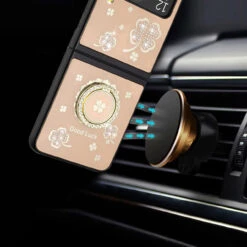 Four-Leaf Clover Diamond Rhinestone Case With Ring Grip For Samsung Galaxy Z Flip 4 - Gold -ringkestore shop QBSPLNDFL 4Flip GGLF 3 25363.1662239001