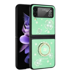 Four-Leaf Clover Diamond Rhinestone Case With Ring Grip For Samsung Galaxy Z Flip 4 - Teal 6 Four-Leaf Clover Diamond Rhinestone Case With Ring Grip For Samsung Galaxy Z Flip 4 - Teal -ringkestore shop QBSPLNDFL 4Flip TGLF 1 78959.1662240483