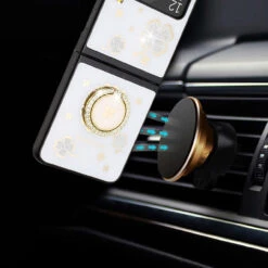 Four-Leaf Clover Diamond Rhinestone Case With Ring Grip For Samsung Galaxy Z Flip 4 - White -ringkestore shop QBSPLNDFL 4Flip WGLF 1 95323.1662240506