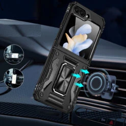 Military Grade Ring Grip Hybrid Case For Samsung Galaxy Z Flip 5 - Black -ringkestore shop QBUTR 5FLIP BK 3 90651.1693689191