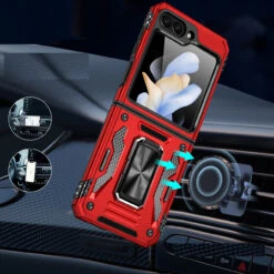 Military Grade Ring Grip Hybrid Case For Samsung Galaxy Z Flip 5 - Red -ringkestore shop QBUTR 5FLIP Red 3 90252.1693691489
