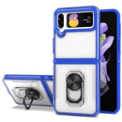 Translucent Series Hybrid Case With Ring Grip For Samsung Galaxy Z Flip 4 - Blue