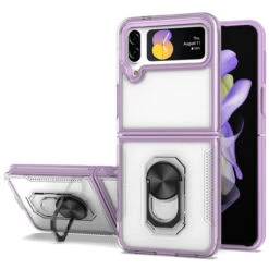 Translucent Series Hybrid Case With Ring Grip For Samsung Galaxy Z Flip 4 - Purple