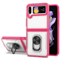 Translucent Series Hybrid Case With Ring Grip For Samsung Galaxy Z Flip 4 - Hot Pink