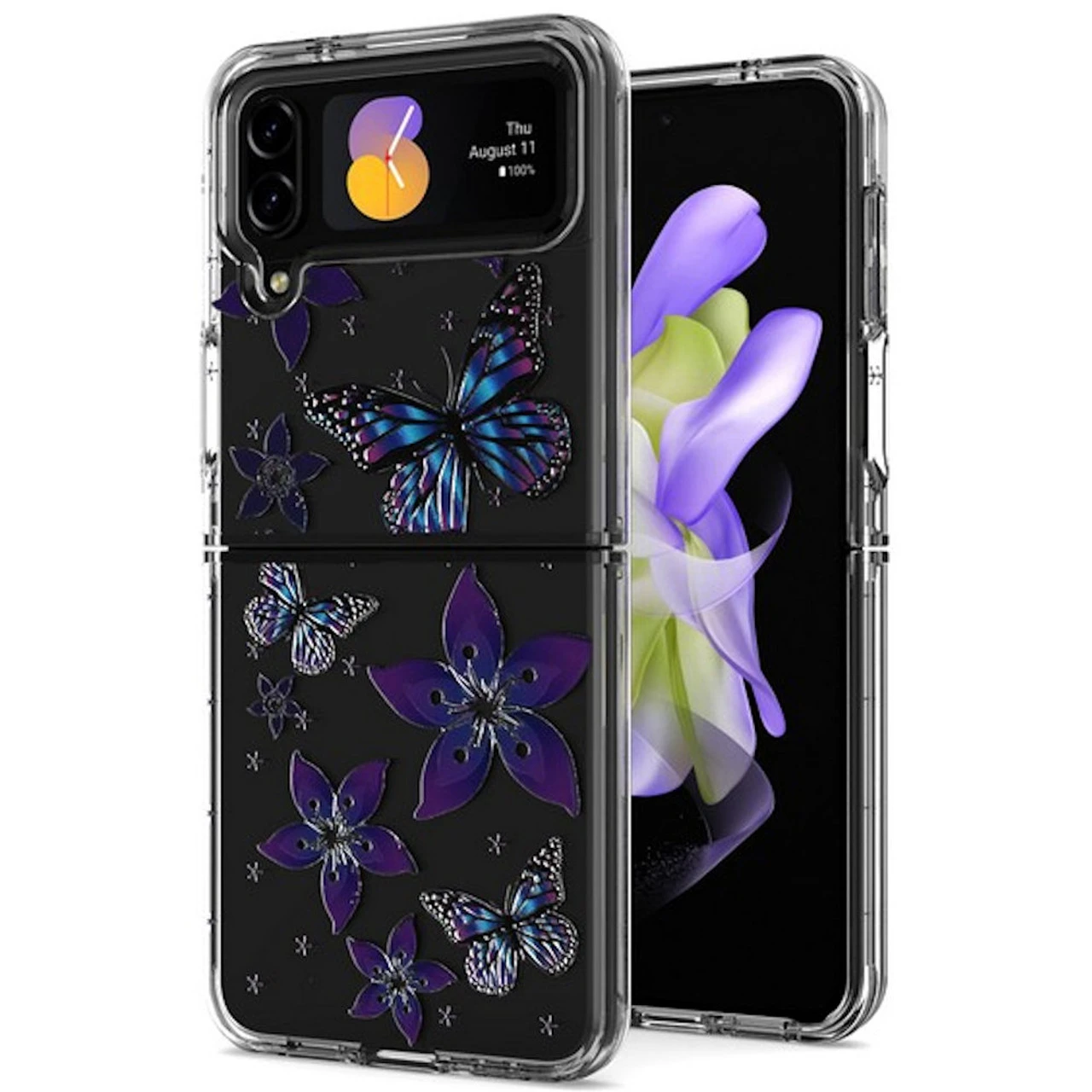 Butterfly Series Dual Layer Transparent Hybrid Case For Samsung Galaxy Z Flip 4 - Purple 1 Butterfly Series Dual Layer Transparent Hybrid Case For Samsung Galaxy Z Flip 4 - Purple