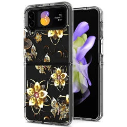 Butterfly Series Dual Layer Transparent Hybrid Case For Samsung Galaxy Z Flip 4 - Golden