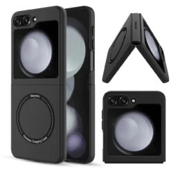 Slim Protective Cover With MagSafe Magnetic Ring For Samsung Galaxy Z Flip 5 - Black -ringkestore shop SAMZFLIP5CZMG01 13 96732.1692929446