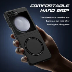 Slim Protective Cover With MagSafe Magnetic Ring For Samsung Galaxy Z Flip 5 - Black -ringkestore shop SAMZFLIP5CZMG01 1 80741.1692929448
