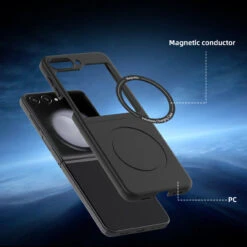 Slim Protective Cover With MagSafe Magnetic Ring For Samsung Galaxy Z Flip 5 - Black -ringkestore shop SAMZFLIP5CZMG01 5 90119.1692929447