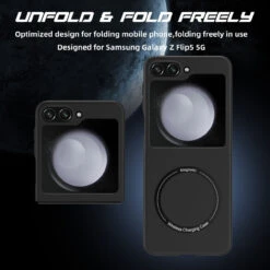 Slim Protective Cover With MagSafe Magnetic Ring For Samsung Galaxy Z Flip 5 - Black -ringkestore shop SAMZFLIP5CZMG01 6 23916.1692929448