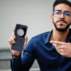 Slim Protective Cover With MagSafe Magnetic Ring For Samsung Galaxy Z Flip 5 - Blue -ringkestore shop SAMZFLIP5CZMG02 11 44121.1692929444