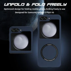 Slim Protective Cover With MagSafe Magnetic Ring For Samsung Galaxy Z Flip 5 - Blue -ringkestore shop SAMZFLIP5CZMG02 8 94708.1692929443