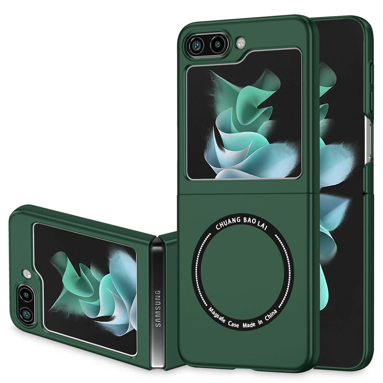 Slim Protective Cover With MagSafe Magnetic Ring For Samsung Galaxy Z Flip 5 - Green 2 Slim Protective Cover With MagSafe Magnetic Ring For Samsung Galaxy Z Flip 5 - Green - Image 2
