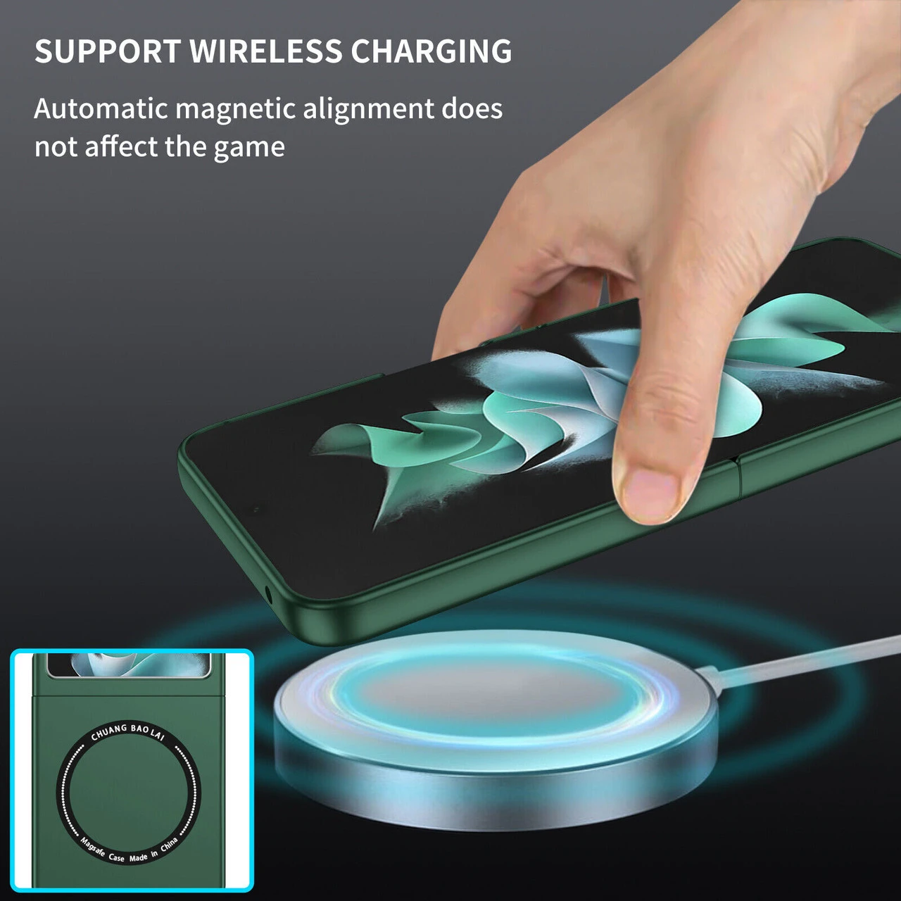 Slim Protective Cover With MagSafe Magnetic Ring For Samsung Galaxy Z Flip 5 - Green 4 Slim Protective Cover With MagSafe Magnetic Ring For Samsung Galaxy Z Flip 5 - Green - Image 4