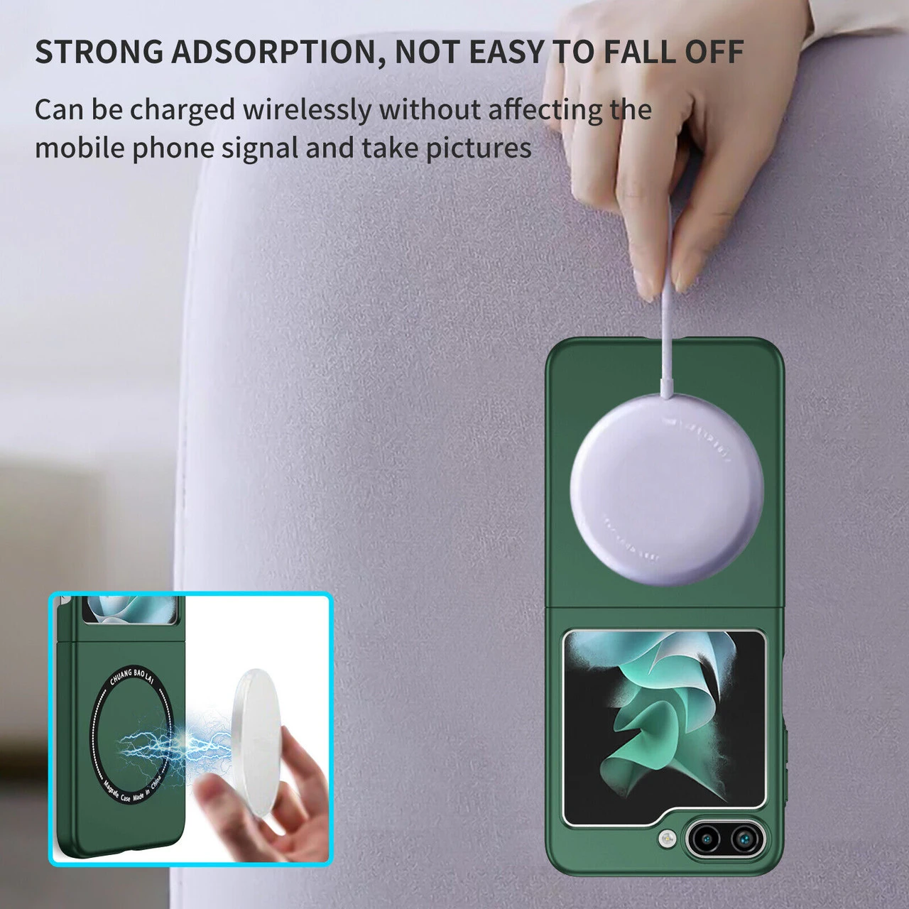 Slim Protective Cover With MagSafe Magnetic Ring For Samsung Galaxy Z Flip 5 - Green 5 Slim Protective Cover With MagSafe Magnetic Ring For Samsung Galaxy Z Flip 5 - Green - Image 5