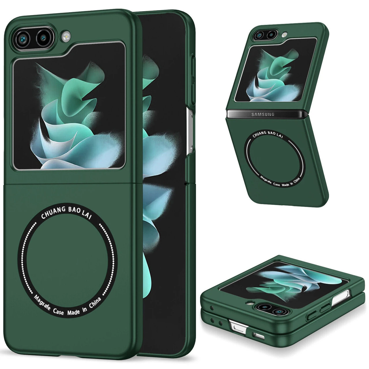 Slim Protective Cover With MagSafe Magnetic Ring For Samsung Galaxy Z Flip 5 - Green 1 Slim Protective Cover With MagSafe Magnetic Ring For Samsung Galaxy Z Flip 5 - Green