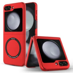Slim Protective Cover With MagSafe Magnetic Ring For Samsung Galaxy Z Flip 5 - Red -ringkestore shop SAMZFLIP5CZMG03 1 11262.1692929439