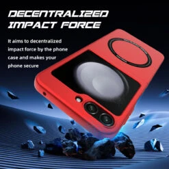 Slim Protective Cover With MagSafe Magnetic Ring For Samsung Galaxy Z Flip 5 - Red -ringkestore shop SAMZFLIP5CZMG03 6 95916.1692929439
