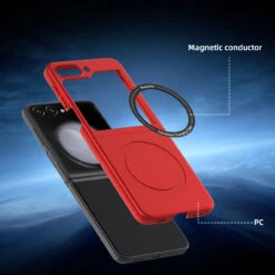 Slim Protective Cover With MagSafe Magnetic Ring For Samsung Galaxy Z Flip 5 - Red -ringkestore shop SAMZFLIP5CZMG03 7 00424.1692929439